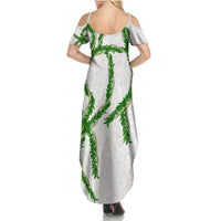 Hawaii Maile Lei Summer Maxi Dress Aloha White Color LT03 - Polynesian Pride
