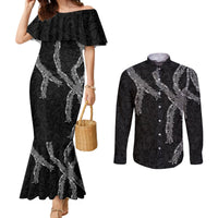 Hawaii Maile Lei Couples Matching Mermaid Dress and Long Sleeve Button Shirt Aloha Grayscale Color LT03 Grayscale - Polynesian Pride