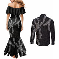 Hawaii Maile Lei Couples Matching Mermaid Dress and Long Sleeve Button Shirt Aloha Grayscale Color LT03 - Polynesian Pride
