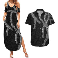 Hawaii Maile Lei Couples Matching Summer Maxi Dress and Hawaiian Shirt Aloha Grayscale Color LT03 Grayscale - Polynesian Pride