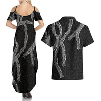 Hawaii Maile Lei Couples Matching Summer Maxi Dress and Hawaiian Shirt Aloha Grayscale Color LT03 - Polynesian Pride