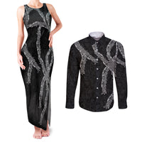 Hawaii Maile Lei Couples Matching Tank Maxi Dress and Long Sleeve Button Shirt Aloha Grayscale Color LT03 Grayscale - Polynesian Pride