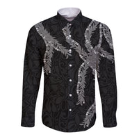 Hawaii Maile Lei Long Sleeve Button Shirt Aloha Grayscale Color