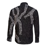 Hawaii Maile Lei Long Sleeve Button Shirt Aloha Grayscale Color