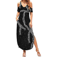 Hawaii Maile Lei Summer Maxi Dress Aloha Grayscale Color LT03 Women Grayscale - Polynesian Pride