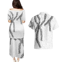 Hawaii Maile Lei Couples Matching Puletasi and Hawaiian Shirt Aloha The Grey Color LT03 - Polynesian Pride