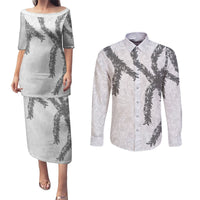 Hawaii Maile Lei Couples Matching Puletasi and Long Sleeve Button Shirt Aloha The Grey Color LT03 Grey - Polynesian Pride