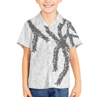 Hawaii Maile Lei Family Matching Long Sleeve Bodycon Dress and Hawaiian Shirt Aloha The Grey Color LT03 Son's Shirt Grey - Polynesian Pride