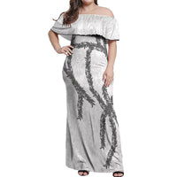 Hawaii Maile Lei Off Shoulder Maxi Dress Aloha The Grey Color LT03 Women Grey - Polynesian Pride