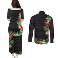 Hawaii Tropical Flowers and Leaves Couples Matching Puletasi and Long Sleeve Button Shirt Tapa Pattern Colorful Mode LT03 - Polynesian Pride