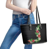 Hawaii Tropical Flowers and Leaves Leather Tote Bag Tapa Pattern Colorful Mode LT03 - Polynesian Pride