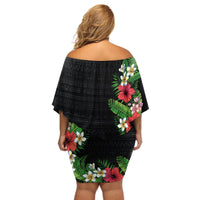 Hawaii Tropical Flowers and Leaves Off Shoulder Short Dress Tapa Pattern Colorful Mode LT03 - Polynesian Pride