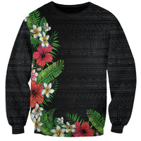 Hawaii Tropical Flowers and Leaves Sweatshirt Tapa Pattern Colorful Mode LT03 Unisex Black - Polynesian Pride