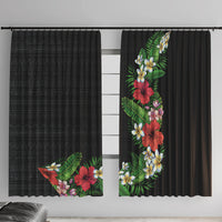 Hawaii Tropical Flowers and Leaves Window Curtain Tapa Pattern Colorful Mode LT03 With Hooks Black - Polynesian Pride