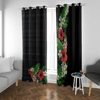 Hawaii Tropical Flowers and Leaves Window Curtain Tapa Pattern Colorful Mode LT03 With Grommets Black - Polynesian Pride