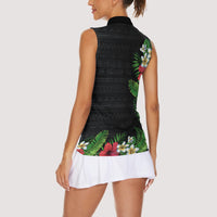 Hawaii Tropical Flowers and Leaves Women Sleeveless Polo Shirt Tapa Pattern Colorful Mode
