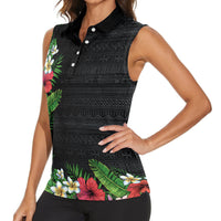 Hawaii Tropical Flowers and Leaves Women Sleeveless Polo Shirt Tapa Pattern Colorful Mode
