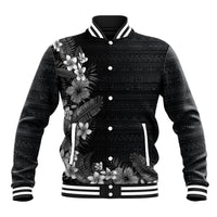 Hawaii Tropical Flowers and Leaves Baseball Jacket Tapa Pattern Grayscale Mode LT03 Unisex Grayscale - Polynesian Pride