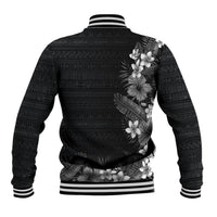 Hawaii Tropical Flowers and Leaves Baseball Jacket Tapa Pattern Grayscale Mode LT03 - Polynesian Pride