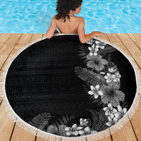 Hawaii Tropical Flowers and Leaves Beach Blanket Tapa Pattern Grayscale Mode LT03 - Polynesian Pride
