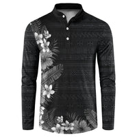 Hawaii Tropical Flowers and Leaves Button Sweatshirt Tapa Pattern Grayscale Mode LT03 Grayscale - Polynesian Pride