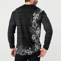 Hawaii Tropical Flowers and Leaves Button Sweatshirt Tapa Pattern Grayscale Mode LT03 - Polynesian Pride