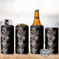 Hawaii Tropical Flowers and Leaves 4 in 1 Can Cooler Tumbler Tapa Pattern Grayscale Mode