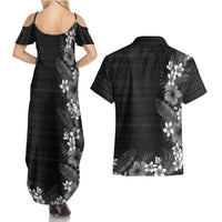 Hawaii Tropical Flowers and Leaves Couples Matching Summer Maxi Dress and Hawaiian Shirt Tapa Pattern Grayscale Mode LT03 - Polynesian Pride