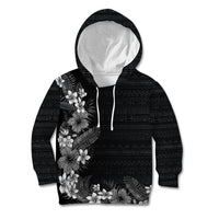 Hawaii Tropical Flowers and Leaves Kid Hoodie Tapa Pattern Grayscale Mode