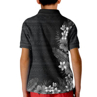 Hawaii Tropical Flowers and Leaves Kid Polo Shirt Tapa Pattern Grayscale Mode