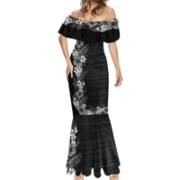 Hawaii Tropical Flowers and Leaves Mermaid Dress Tapa Pattern Grayscale Mode LT03 - Polynesian Pride