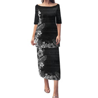 Hawaii Tropical Flowers and Leaves Puletasi Tapa Pattern Grayscale Mode LT03 Long Dress Grayscale - Polynesian Pride