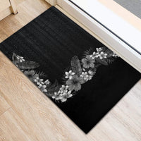 Hawaii Tropical Flowers and Leaves Rubber Doormat Tapa Pattern Grayscale Mode LT03 - Polynesian Pride