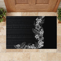 Hawaii Tropical Flowers and Leaves Rubber Doormat Tapa Pattern Grayscale Mode LT03 - Polynesian Pride