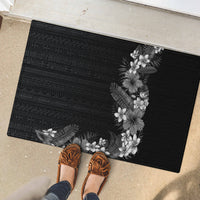 Hawaii Tropical Flowers and Leaves Rubber Doormat Tapa Pattern Grayscale Mode LT03 - Polynesian Pride