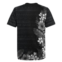 Hawaii Tropical Flowers and Leaves Rugby Jersey Tapa Pattern Grayscale Mode LT03 - Polynesian Pride