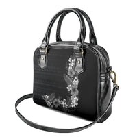 Hawaii Tropical Flowers and Leaves Shoulder Handbag Tapa Pattern Grayscale Mode