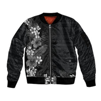 Hawaii Tropical Flowers and Leaves Sleeve Zip Bomber Jacket Tapa Pattern Grayscale Mode LT03 Unisex Grayscale - Polynesian Pride