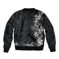 Hawaii Tropical Flowers and Leaves Sleeve Zip Bomber Jacket Tapa Pattern Grayscale Mode LT03 - Polynesian Pride