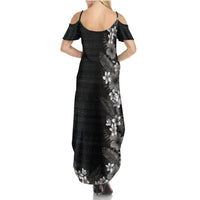 Hawaii Tropical Flowers and Leaves Summer Maxi Dress Tapa Pattern Grayscale Mode LT03 - Polynesian Pride