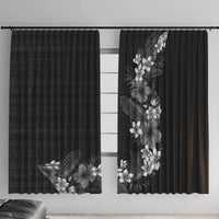 Hawaii Tropical Flowers and Leaves Window Curtain Tapa Pattern Grayscale Mode LT03 With Hooks Grayscale - Polynesian Pride