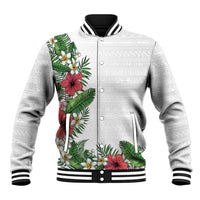 Hawaii Tropical Flowers and Leaves Baseball Jacket Tapa Pattern White Mode LT03 Unisex White - Polynesian Pride