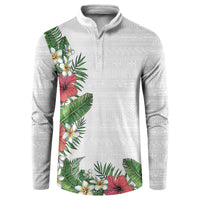 Hawaii Tropical Flowers and Leaves Button Sweatshirt Tapa Pattern White Mode LT03 White - Polynesian Pride