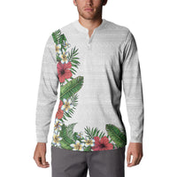 Hawaii Tropical Flowers and Leaves Button Sweatshirt Tapa Pattern White Mode LT03 - Polynesian Pride