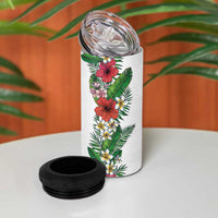 Hawaii Tropical Flowers and Leaves 4 in 1 Can Cooler Tumbler Tapa Pattern White Mode