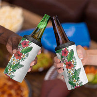 Hawaii Tropical Flowers and Leaves 4 in 1 Can Cooler Tumbler Tapa Pattern White Mode