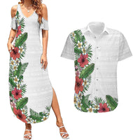 Hawaii Tropical Flowers and Leaves Couples Matching Summer Maxi Dress and Hawaiian Shirt Tapa Pattern White Mode LT03 White - Polynesian Pride