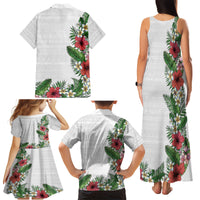 Hawaii Tropical Flowers and Leaves Family Matching Tank Maxi Dress and Hawaiian Shirt Tapa Pattern White Mode