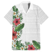 Hawaii Tropical Flowers and Leaves Hawaiian Shirt Tapa Pattern White Mode LT03 White - Polynesian Pride