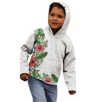 Hawaii Tropical Flowers and Leaves Kid Hoodie Tapa Pattern White Mode